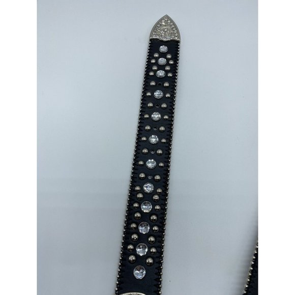 Women's Leather Rhinestone Western Belt Size S Black with Horse Shoes 50119 - Picture 7 of 9